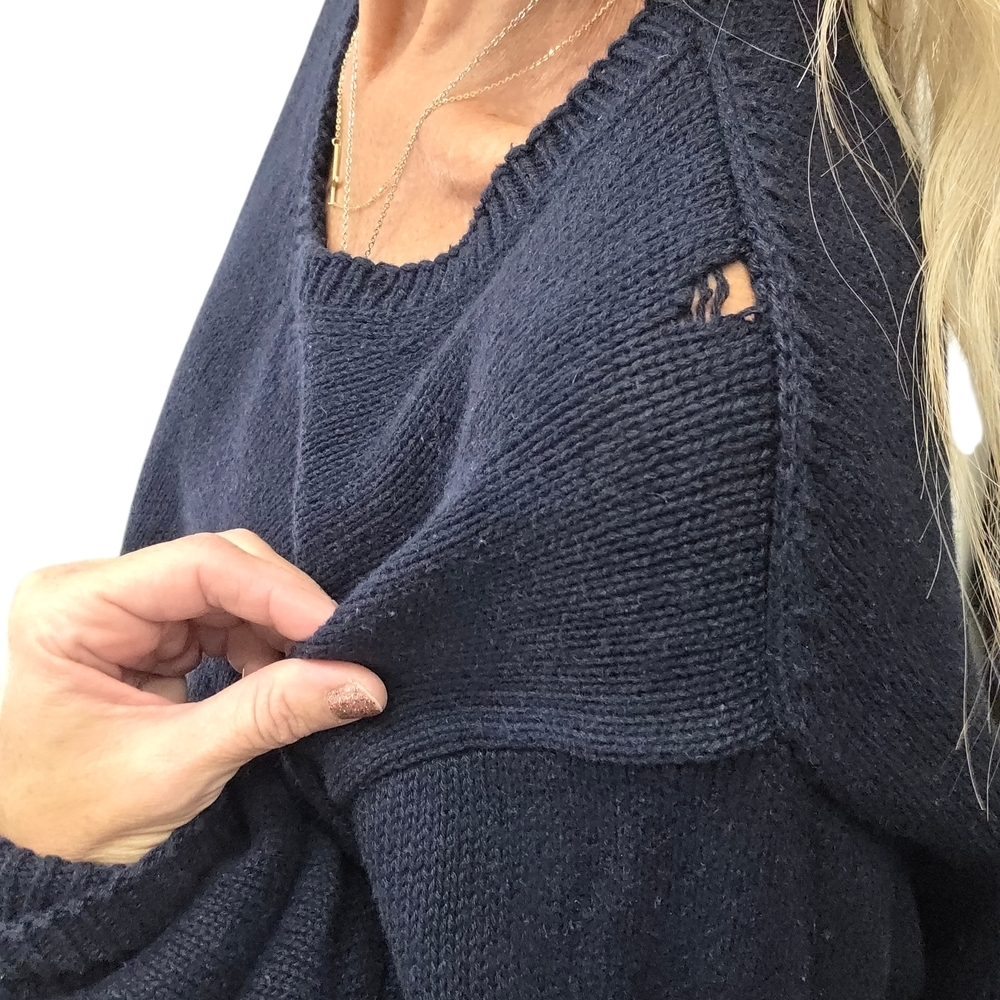 Polo Ralph Lauren Navy V Neck Linen Cotton Knit Sweater XL Preppy Classic - Picture 2 of 8